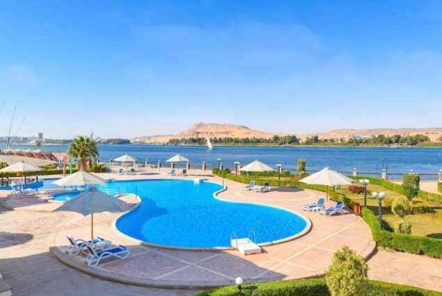 Swimming pool at Tolip Aswan Hotel with Nile river view